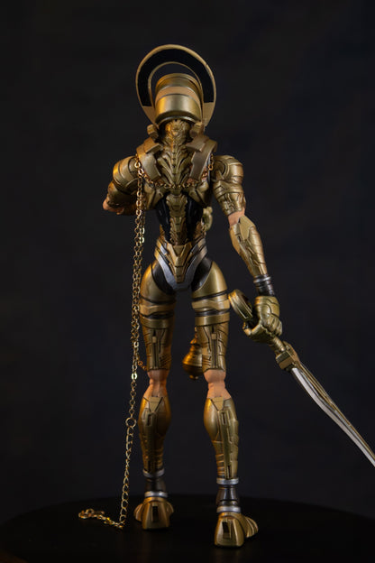 Mikha'el 7" action figure — back view, helmet halo detail