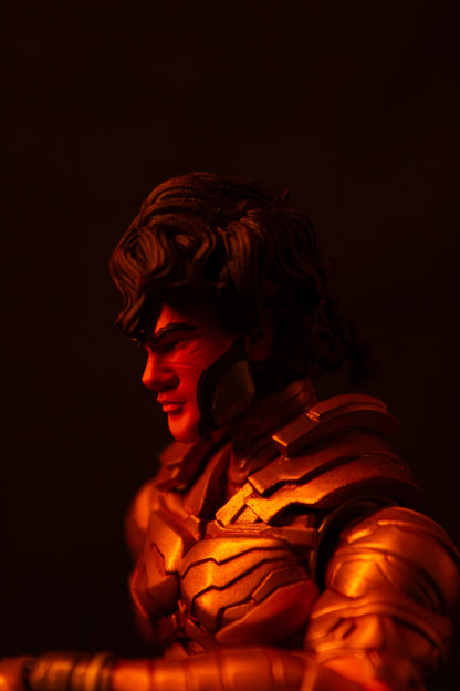 Mikha'el 7" action figure — face and shoulders close-up, red lighting