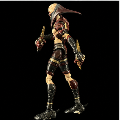 Sama'el 7" action figure — render: side, dynamic multi-weapon pose